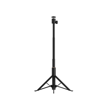 a black tripod with a camera on it